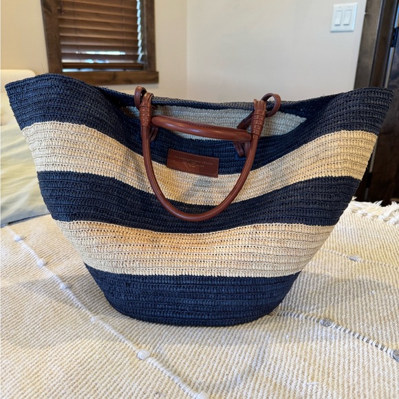 Sezane Justine Maxi Basket Bag, Navy and Tan - Picture 1 of 9